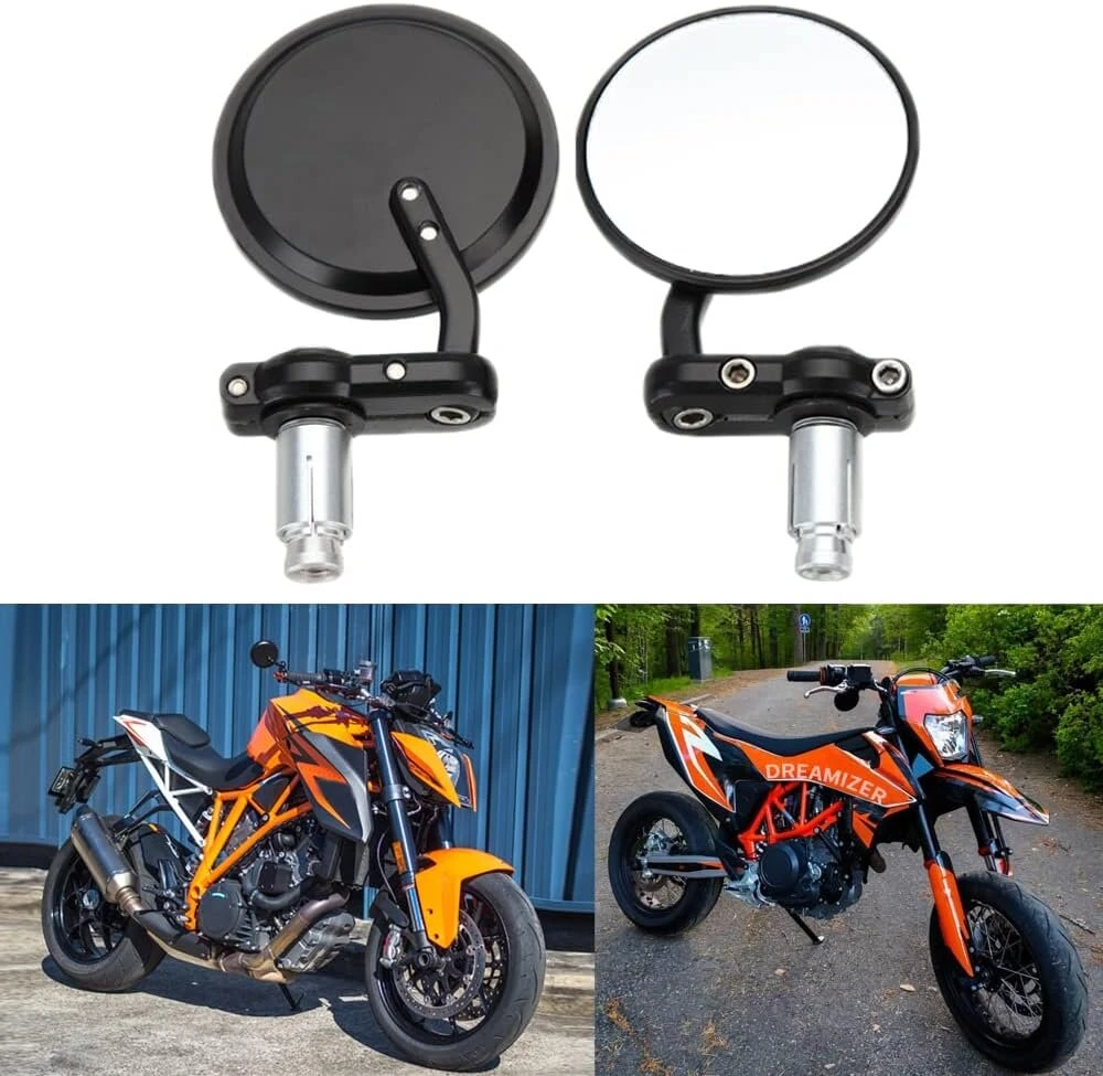 Dreamizer apvalus motociklo 7/8 colio 22 mm vairo galo veidrodėlis, galinio vaizdo veidrodėlis gatvės sportiniams motociklams, kruizeriams