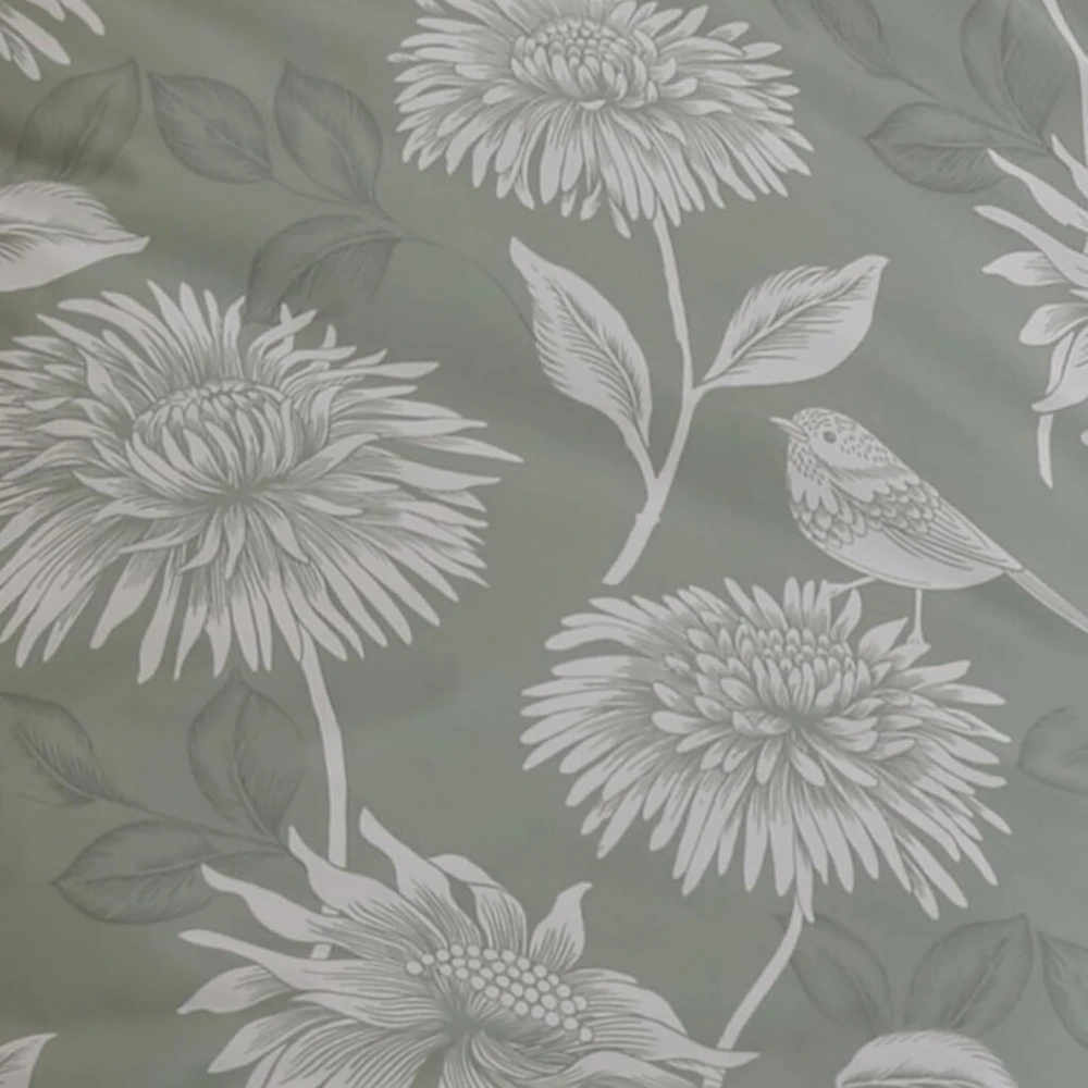 Patalynės komplektas Dreams & Drapes Design - Chrysanthemum - lengvai prižiūrimas antklodės užvalkalų komplektas - vienvietis, žalios spalvos