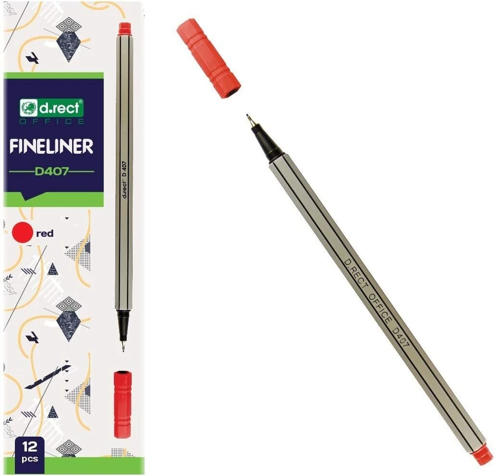 D.rect Fineliner rinkinys raudonas 12 vnt. - plonas rašiklis su 0,4 mm galiuku kasdieniam rašymui ir mokyklinėms prekėms