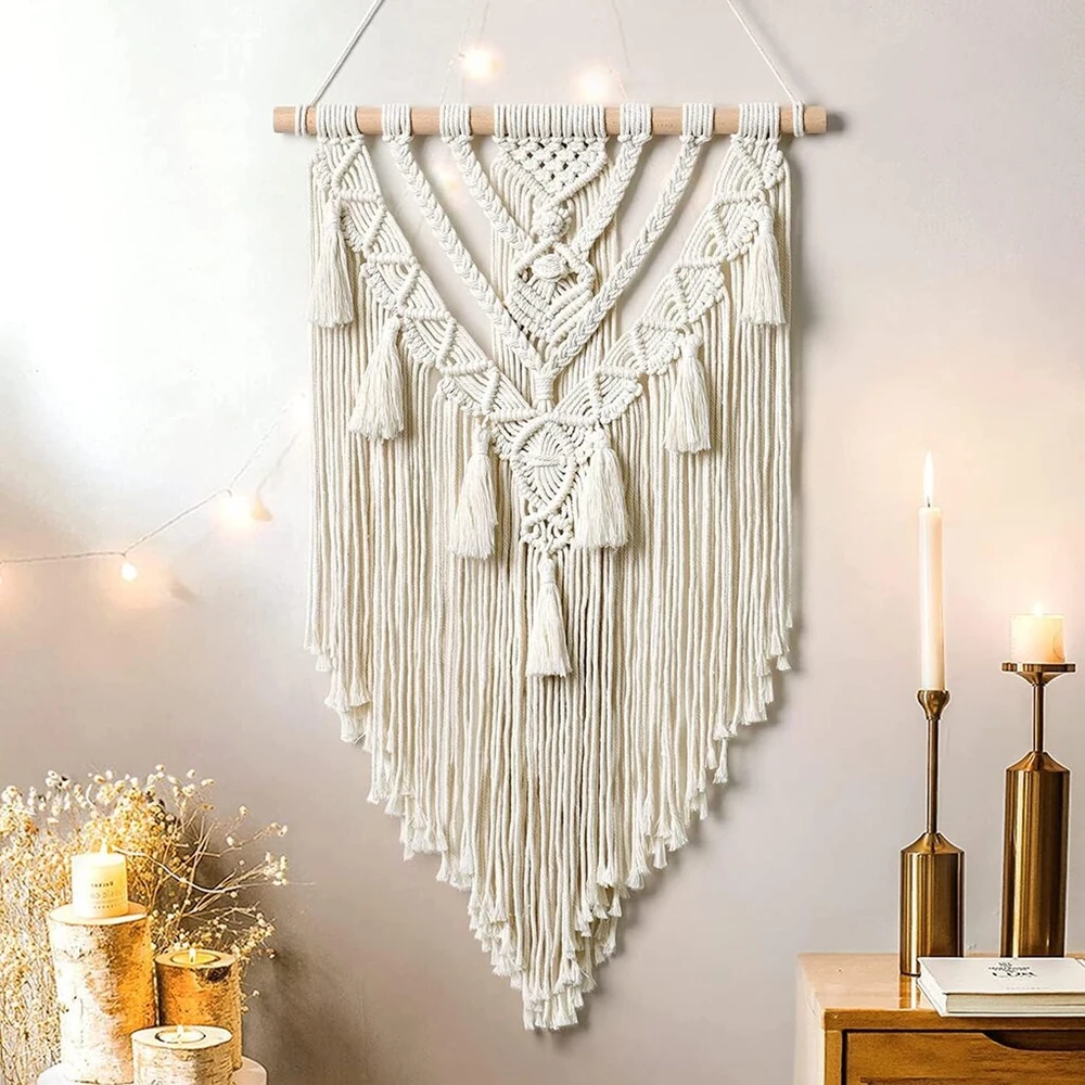 Dremisland boho macramé sienos dekoracija geometrinis austas gobelenas smėlio spalvos medvilninis gobelenas sienų menas gobeleno kutai gobelenas sienos dekoracija miegamajam svetainei