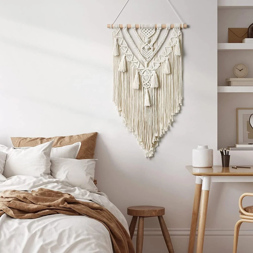 Dremisland boho macramé sienos dekoracija geometrinis austas gobelenas smėlio spalvos medvilninis gobelenas sienų menas gobeleno kutai gobelenas sienos dekoracija miegamajam svetainei