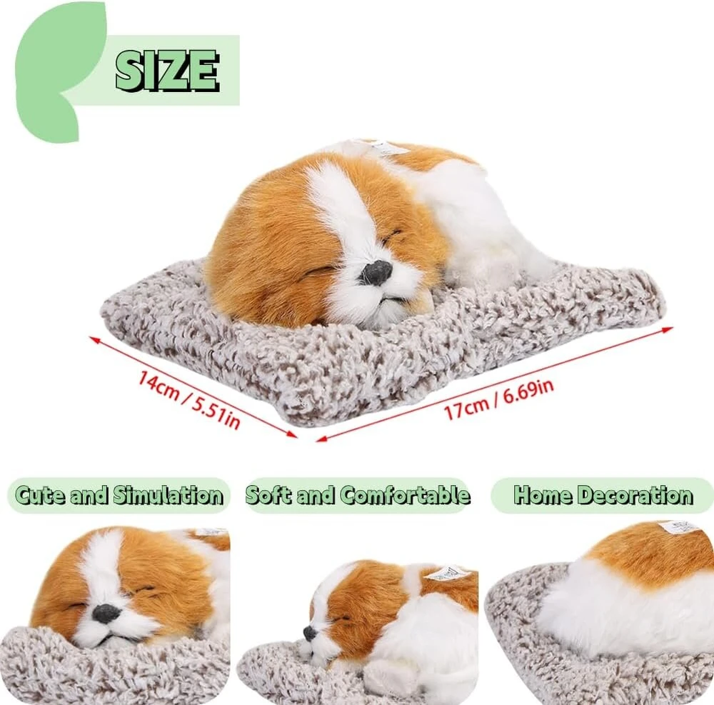 Drfeify pliušinis šuns žaislas, siesta dog, simuliacinis miegantis šuniukas, gyvūno dekoracija, pliušinis žaislas su bambuko anglimi, dovanos vaikams, dekoras šeimai/miegamajam/biurui (geltonas)