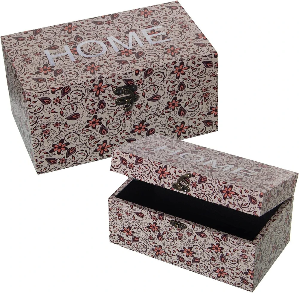 Drw 2 stačiakampių dėžių rinkinys, pagamintas iš mdf ir poliesterio tento su home logotipu, 38 x 18 x 15 cm ir 24 x 14 x 12 cm, plastikas, įvairiaspalvis, standartinis