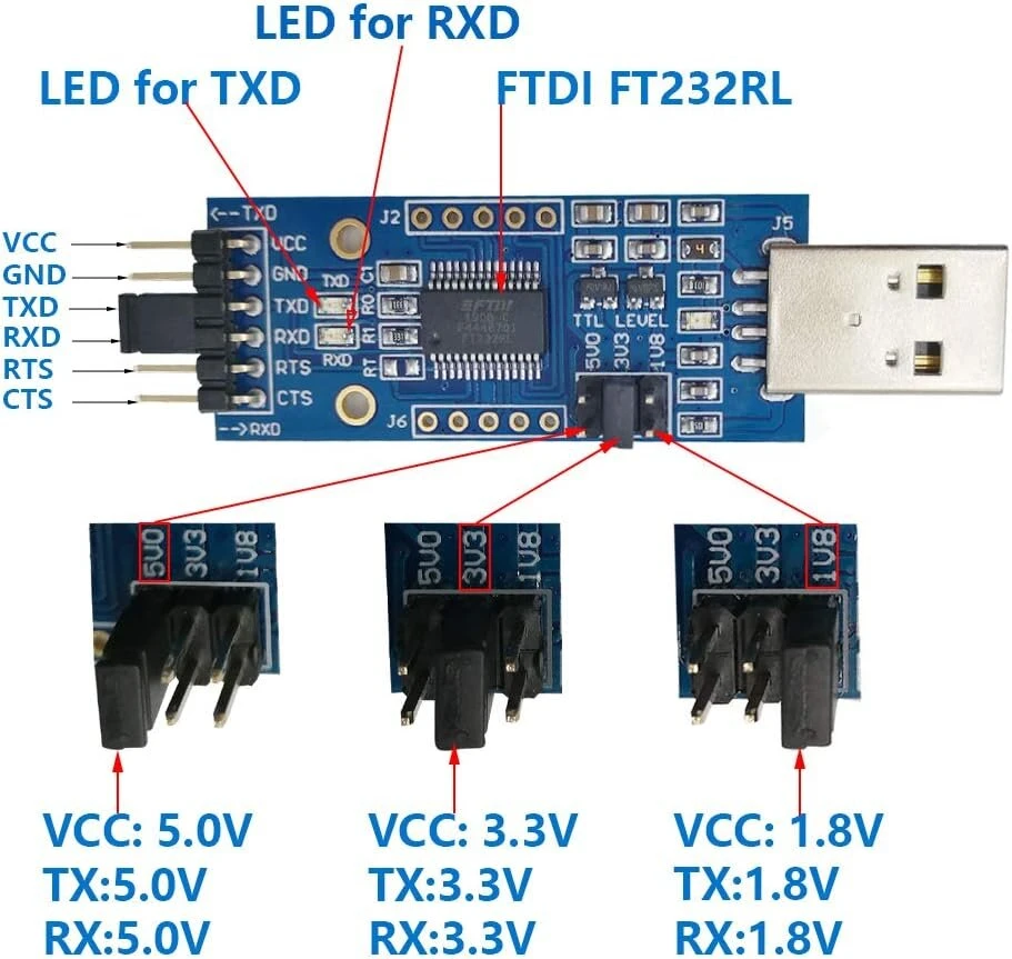 Dsd Tech Sh-u09c2 Usb-ttl adapteris su Ftdi Ft232rl