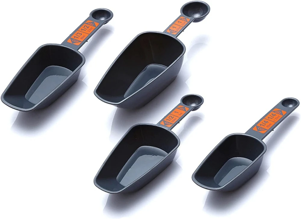 Dubens 4 plastikinių matavimo puodelių rinkinys, kavos matavimo šaukšteliai su dvigubu galu ir skale, su torto grandiklio rinkiniu vaikams, suaugusiems, virtuvei, kepyklai, konditerijai