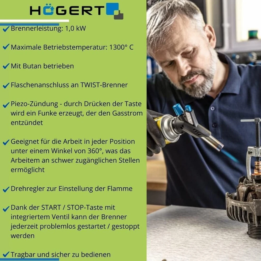 Dujinis degiklis Högert Technik, 1300°c, 360° kampas