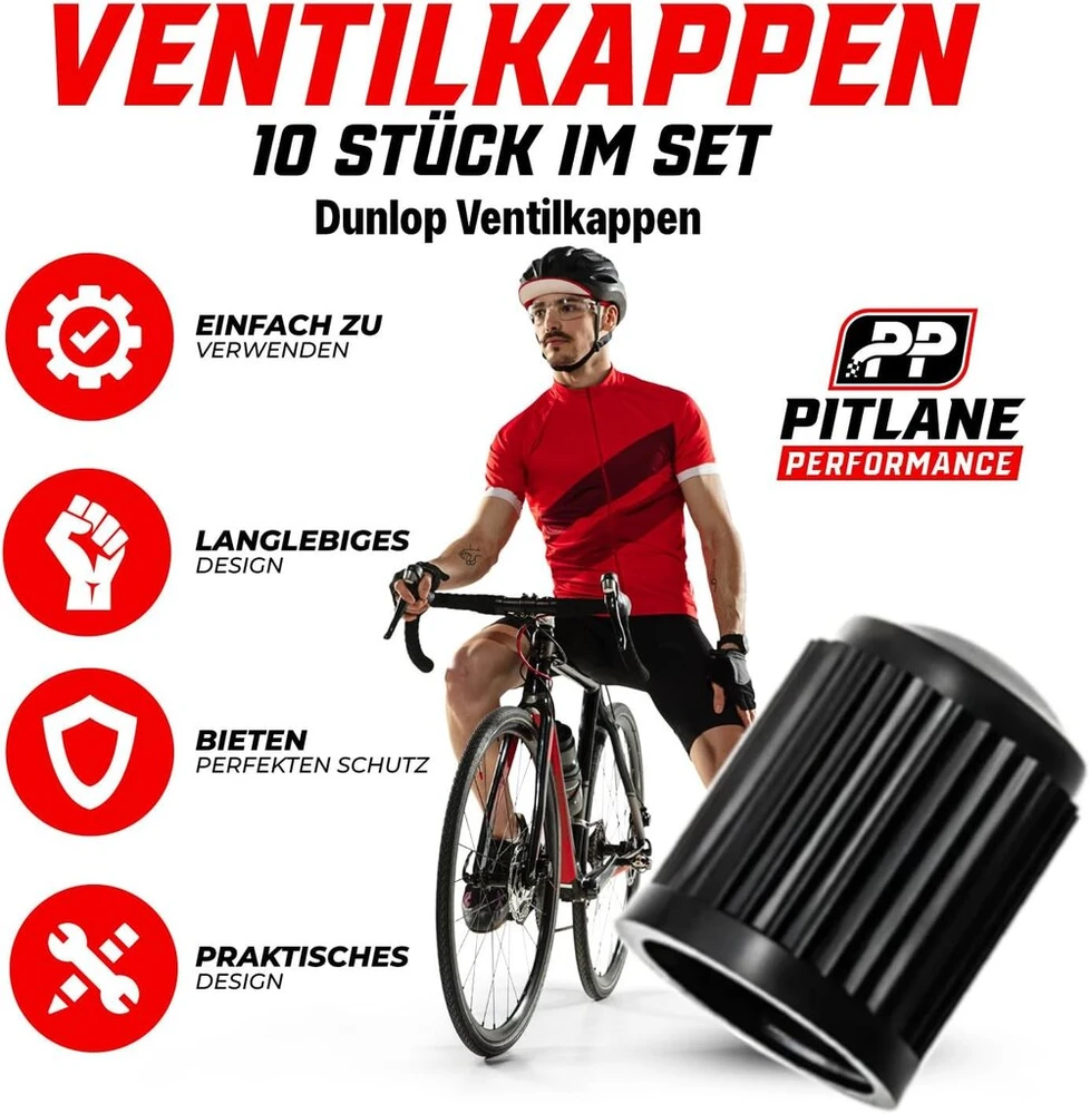 Dunlop vožtuvų dangtelių rinkinys, 10 vnt., dviračių padangoms, Dunlop padangų vožtuvų dangteliai, elektrinių dviračių padangų vožtuvų dangteliai (dunlop)