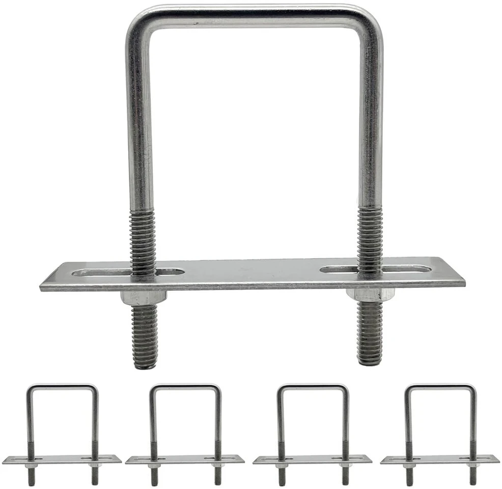 Duoyif U formos varžtas M6 5 vnt. 45 mm x 80 mm U formos kvadratinis varžtas, U formos laikiklis, U formos nerūdijančio plieno varžtai su veržlės rėmo plokšte, U formos varžtas vamzdžių tvirtinimui automobilių vilkimui (m6 45 x 80 mm)