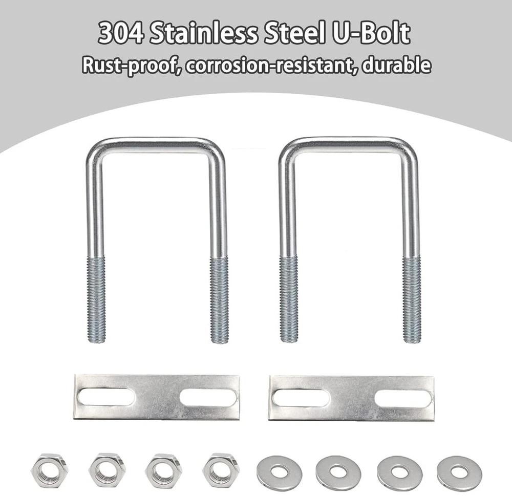 Duoyif u formos varžtas u-bolt 100 x 50 mm kvadratiniai varžtai u, m8 nerūdijančio plieno varžtai su veržle ir poveržle, u laikiklis automobilių vilkimui, laivų vamzdynų remontui, 2 vnt.