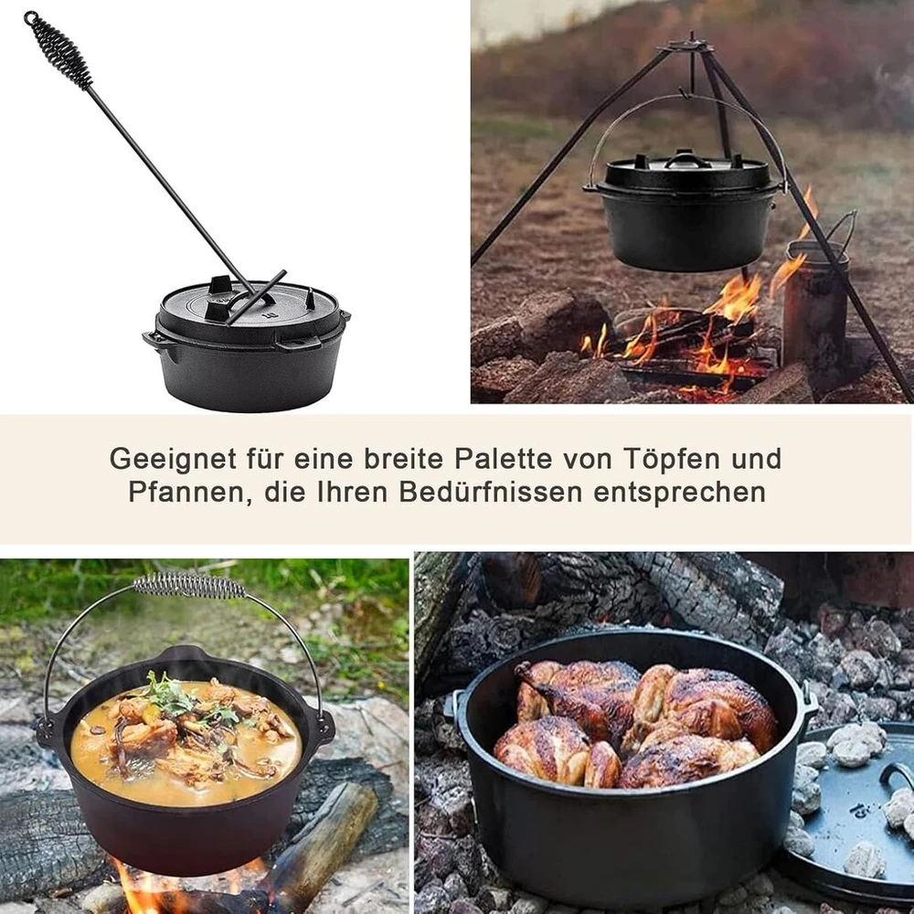 Dutch Oven dangčio keltuvas, dangčio keltuvas, rankenos kabliukas, ugnies puodo dangčio keltuvas, virtuvės reikmenys, skirtas lauko puodo keltuvui, skirtas Bbq, ugnies puodams, virimo puodui, stovyklavimui, ketiniams puodams, 26 cm