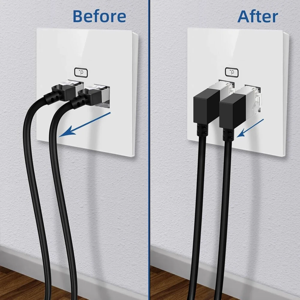 Dutevolns lankstus cat 6 ethernet kabelis 90° stačiu kampu 10 m itin plonas rj45 lan kabelis gigabitinis, skirtas mac, pc, maršrutizatoriui, ps4/5, (juodas)