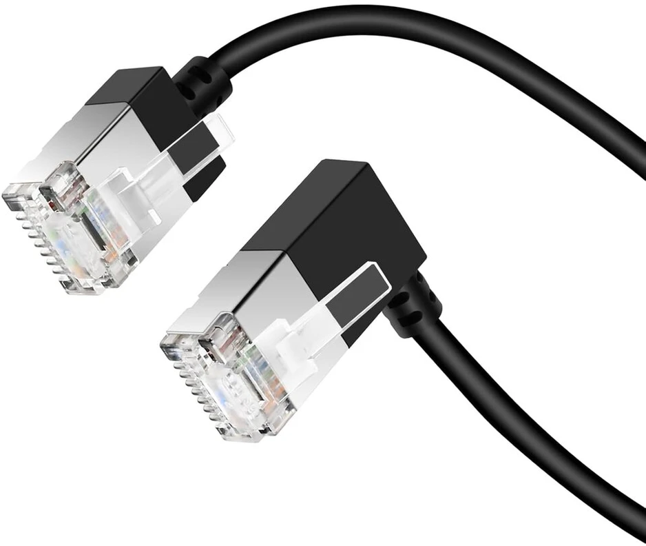 Dutevolns lankstus cat 6 ethernet kabelis 90° stačiu kampu 10 m itin plonas rj45 lan kabelis gigabitinis, skirtas mac, pc, maršrutizatoriui, ps4/5, (juodas)