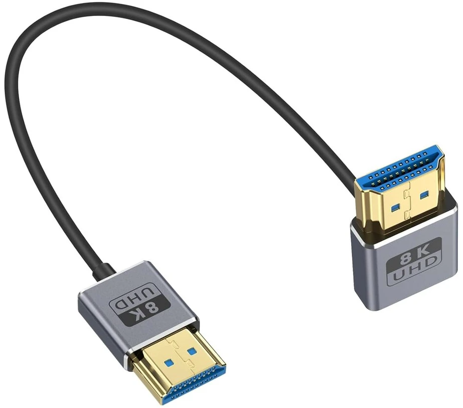 Duttek 8k Hdmi 2.1 kabelis 30 cm, žemyn nukreiptas kampinis Hdmi jungtis į jungtį, 48 Gbps Hdmi kabelis Od2.5 mm, palaiko 8k @ 60hz, 4k @ 240hz, dinaminį Hdr, Earc, skirtas Gh5s, Ps5, XBOX One monitoriui, Pc.