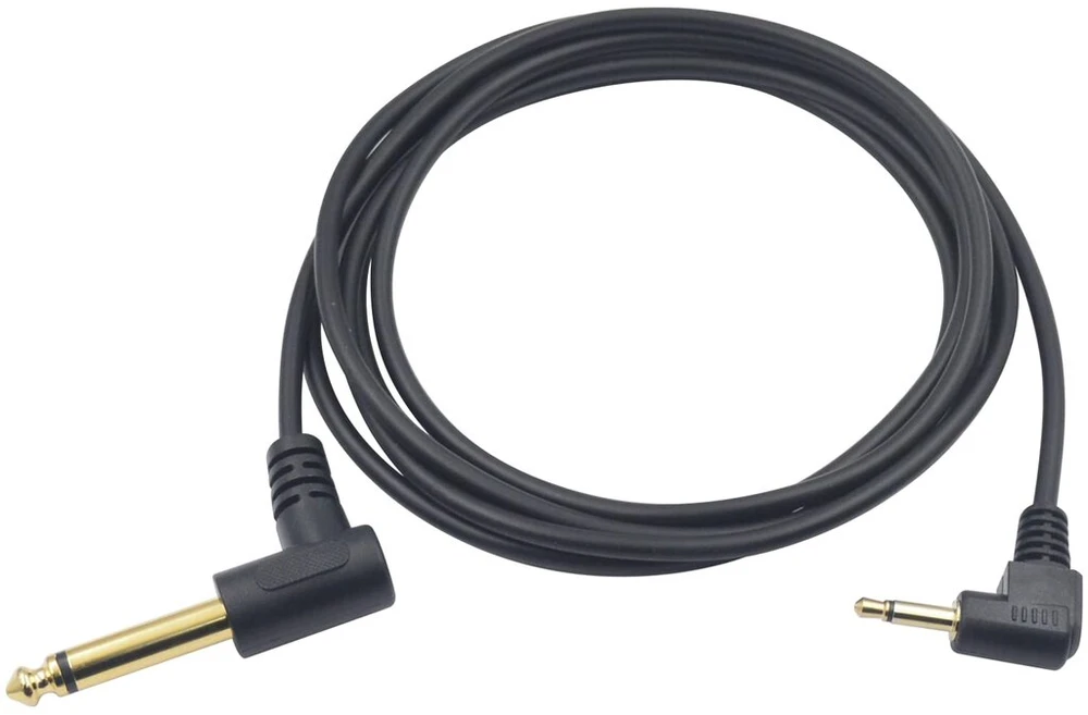 Duttek audio kabelis (1,8 m), 6,35 mm mono kištukas į 3,5 mm Ts mono kištuką, 90 laipsnių stačiu kampu stereo audio kabelis ausinėms, elektrinei bosinei gitarai, gitarai, klavišiniams, profesionaliai audio įrangai