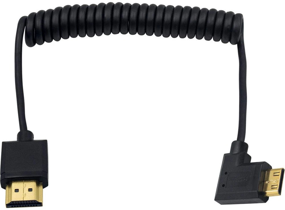 Duttek Mini Hdmi į Standard Hdmi kabelis, Mini Hdmi į Hdmi spiralinis kabelis, itin plonas Hdmi Male į Mini Hdmi Male, palaiko 4k Ultra Hd, 1080p, 3d (hdmi 2.0) (1.2m) (stačiu kampu)