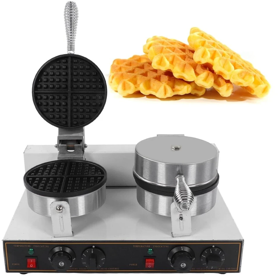 Dviguba vaflinė 2400 W, greitas įkaitinimas, nelipni danga, izoliuota rankena, komercinė vaflinė skaniems vafliams, vaflių gaminimo mašina (eu kištukas 220 V)