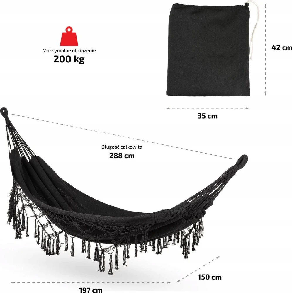 Dvigulis boho hamakas be skersinio su kutais xxl sodui, tvirtas