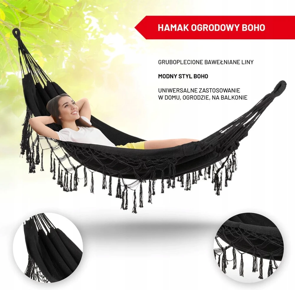 Dvigulis boho hamakas be skersinio su kutais xxl sodui, tvirtas
