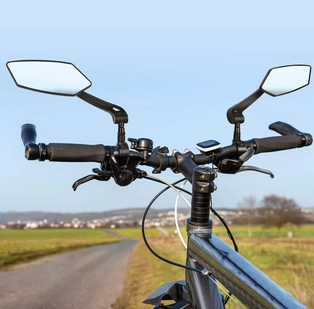 Dviračio veidrodėlis, itin didelis veidrodžio paviršius, smūgiams atsparus tikras stiklas, dviračio veidrodėlis ant vairo, ebike, galinio vaizdo veidrodėlis, dviračio veidrodėlis elektriniam dviračiui, sulankstomas (dešinė)