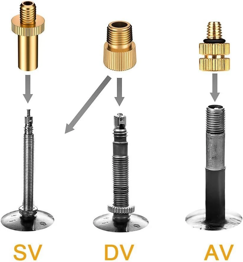 Dviračio ventilių adapterių rinkinys, skirtas visiems av / dv / sv dviračių ventiliams, pripūtimo adatos, pompų adatų rinkinys, skirtas visoms dviračių pompoms, oro pompoms, kamuolių pompoms, krepšiniams, futbolams