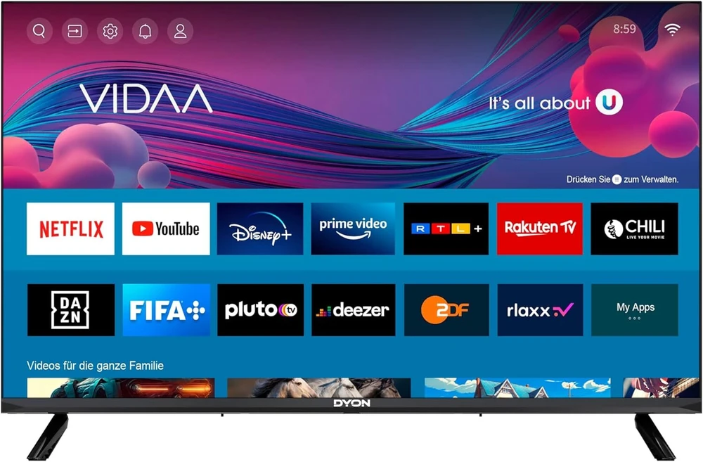 Dyon Movie Smart 32 Vx televizorius, 32 colių (80 cm), Hd Smart Tv, Hd Triple Imtuvas (dvb-c/-s2/-t2), App Store, Prime Video, Netflix, Youtube, Dazn, Disney+ (2023 modelis)
