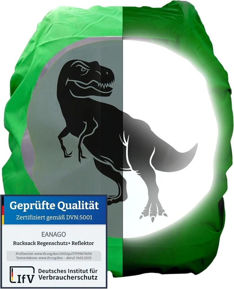 Eanago T-rex Premium apsauga nuo lietaus mokyklinėms kuprinėms ir kuprinėms su dideliu saugos atšvaitu
