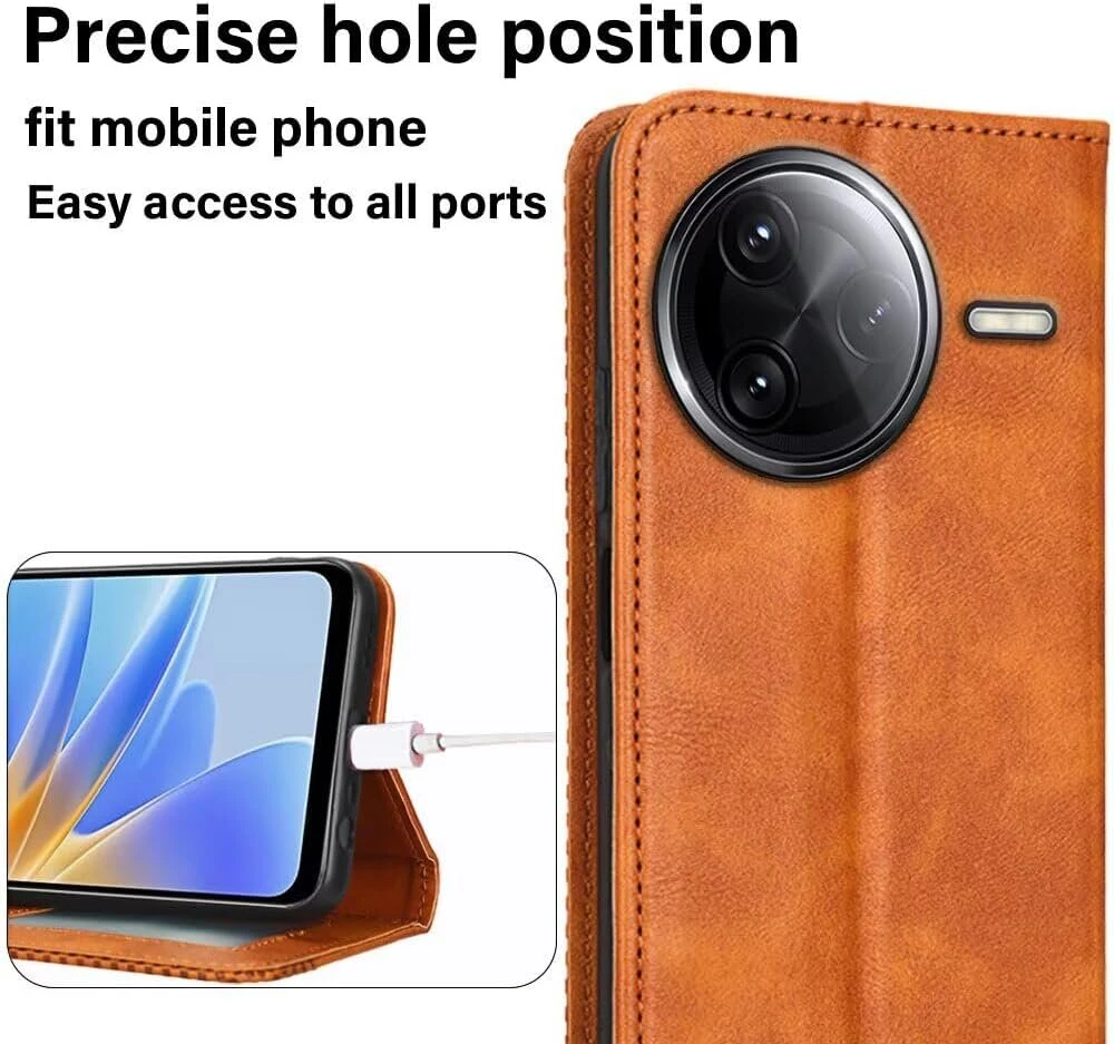 Eassgu Mobiliojo telefono dėklas, skirtas Poco F7 Pro (6.67 colio) atverčiamas dėklas iš Pu odos su magnetiniu užsegimu, apsauginis dėklas, [3 kortelių lizdai] [1 piniginė] stovas - ruda