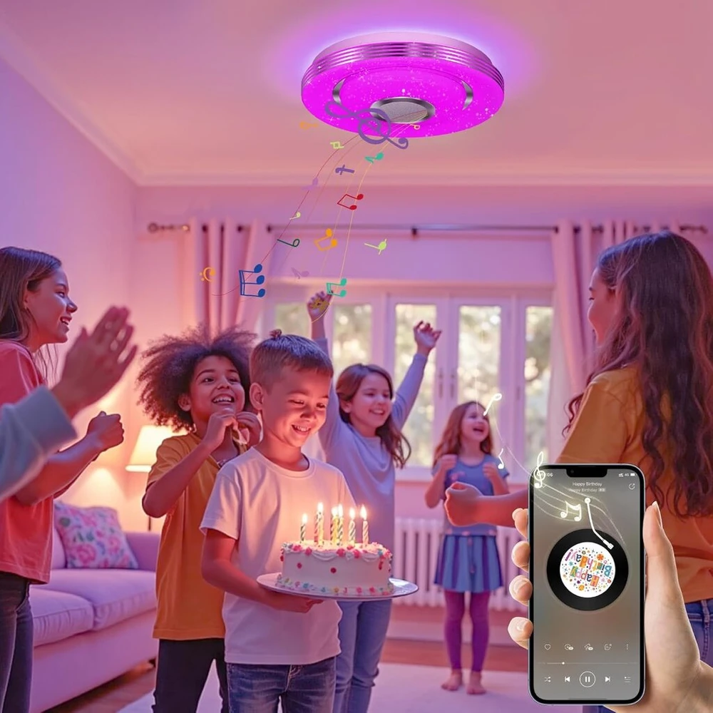 Easy Eagle Led lubų šviestuvas Rgb su bluetooth garsiakalbiu, lubų šviestuvas Led Rgb suderinamas su Alexa, pritemdoma lubinė lempa svetainei, miegamajam, vaikų kambariui, vonios kambariui 28 W 30 cm