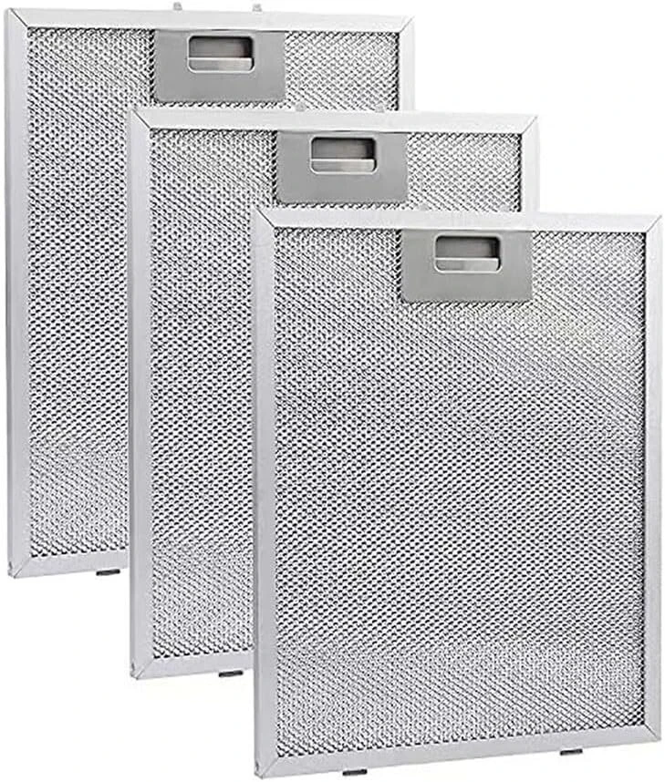 Easybymall metalinis riebalų filtras gartraukiui, 3 vnt. metalinių tinklelių gartraukio filtrų virtuvės gartraukiui, gartraukio filtras, sidabrinis, palaiko oro cirkuliaciją, 310 x 250 x 9 mm