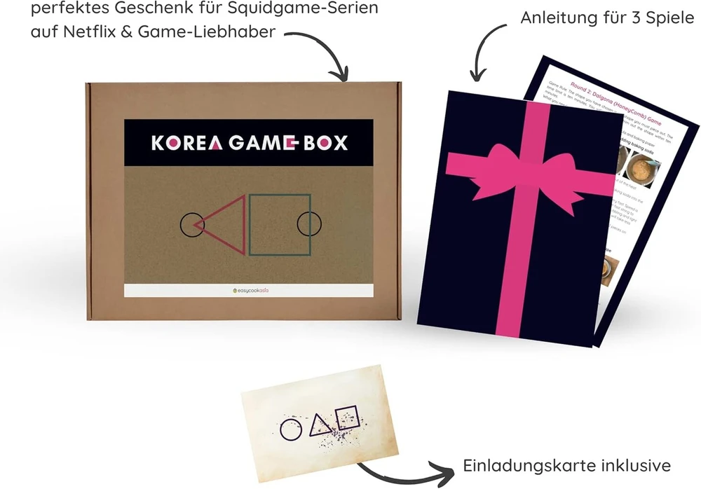 Easycookasia Korea Game Box I Diy Dalgona rinkinys su 3 nostalgiškais korėjietiškais žaidimais ir instrukcijomis
