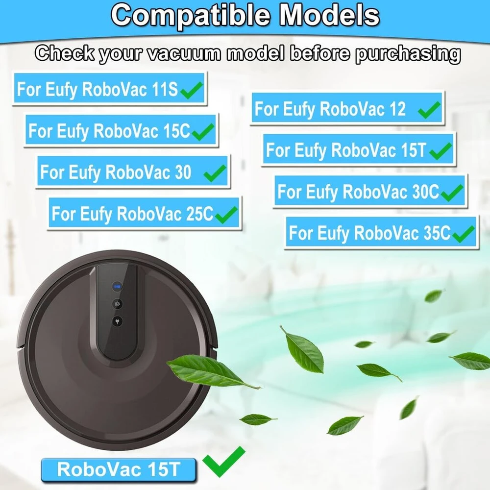 Eatbale atsarginės dalys priedai, skirti Eufy Robovac 11s 35c 30 12 15t 30c 15c 25c robotui dulkių siurbliui, 1 pagrindinis šepetys voleliu, 6 šoniniai šepečiai kraštų šepečiai, 4 Hepa filtrai, 1 pirminis filtras