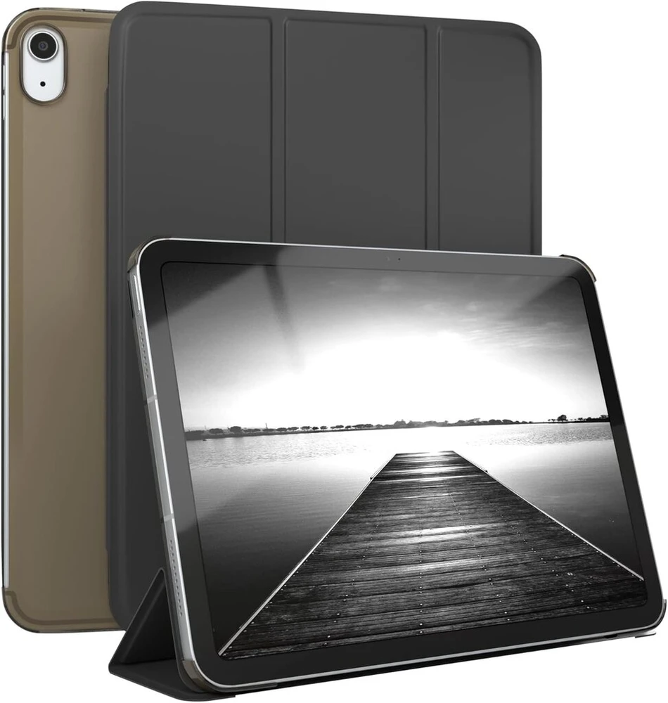 Eazy Case - apsauginis dėklas, skirtas Ipad 10-os kartos 2022 dėklui 10,9 colio išmanusis viršelis planšetinio kompiuterio dėklas išmanusis dėklas stovas atverčiamas dėklas su stovo funkcija miego režimo funkcija dirbtinės odos dėklas juodas