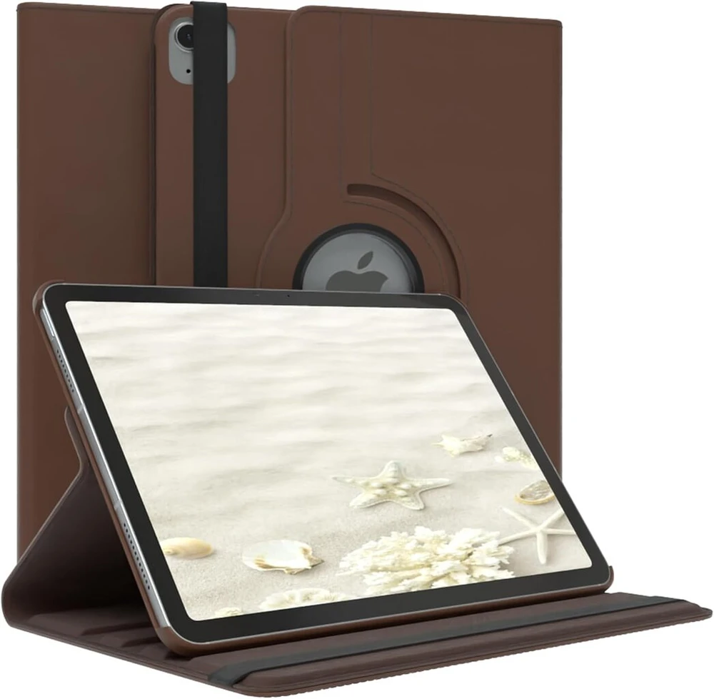 Eazy Case - planšetinio kompiuterio dėklas, skirtas ipad air 6 (2024), apsauginis dėklas 10,9 colio išmanusis viršelis, planšetinio kompiuterio dėklas su pasukimu, skirtas stovėjimui, sulankstomas, 360° pasukamas su stovo funkcija, ruda dirbtinė oda