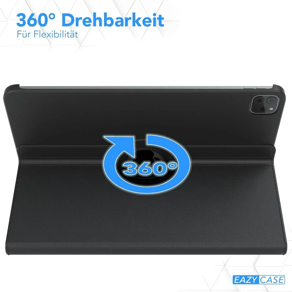 Eazy Case planšetinio kompiuterio dėklas, skirtas Ipad Pro 12.9 colių 6-os kartos apsauginiam dėklui 12.9 colių išmanusis viršelis planšetinio kompiuterio dėklas pasukamas dėklas stovui 360° pasukimas su stovo funkcija dirbtinė oda juoda