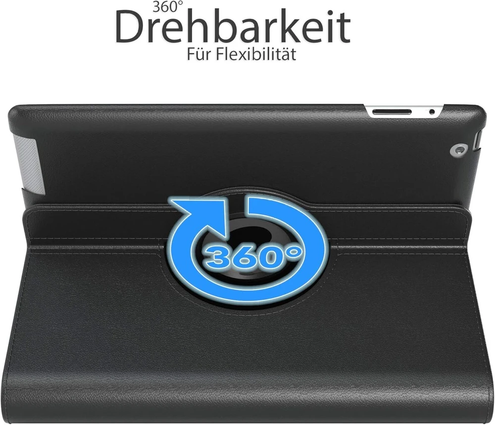 Eazy Case - Tabletės dėklas, skirtas Ipad 2 / Ipad 3 / Ipad 4, apsauginis dėklas 9.7 colių išmanusis viršelis, planšetinio kompiuterio dėklas, besisukantis dėklas 360° pasukamas su stovo funkcija, dirbtinė oda, juodas