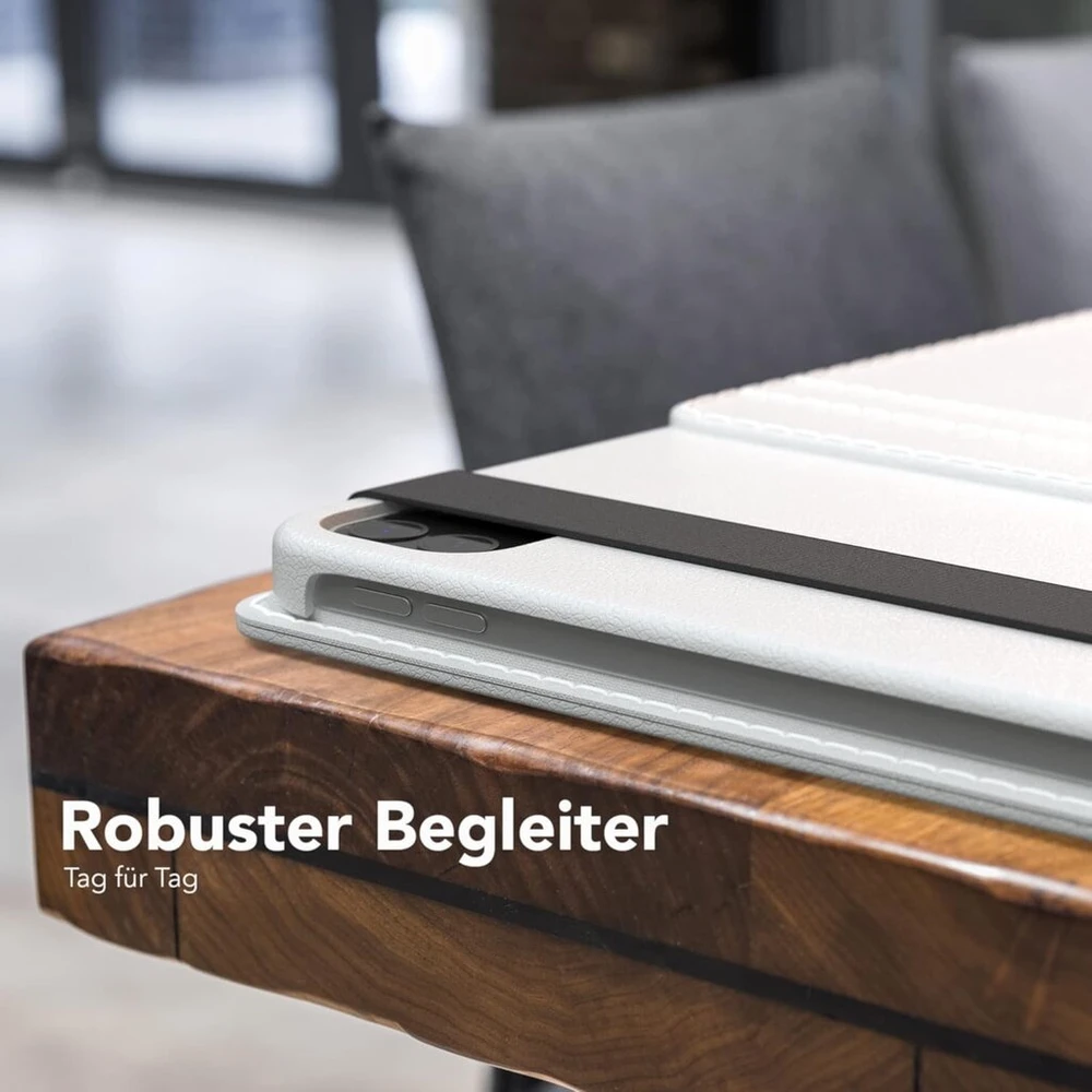 Eazy Case - Tabletės dėklas, skirtas Ipad Pro 6th Generation 2022, apsauginis dėklas 12.9 colių, išmanusis viršelis, planšetinio kompiuterio dėklas, pasukamas dėklas, atverčiamas dėklas 360° pasukimas su stovo funkcija, dėklas iš dirbtinės odos, baltas