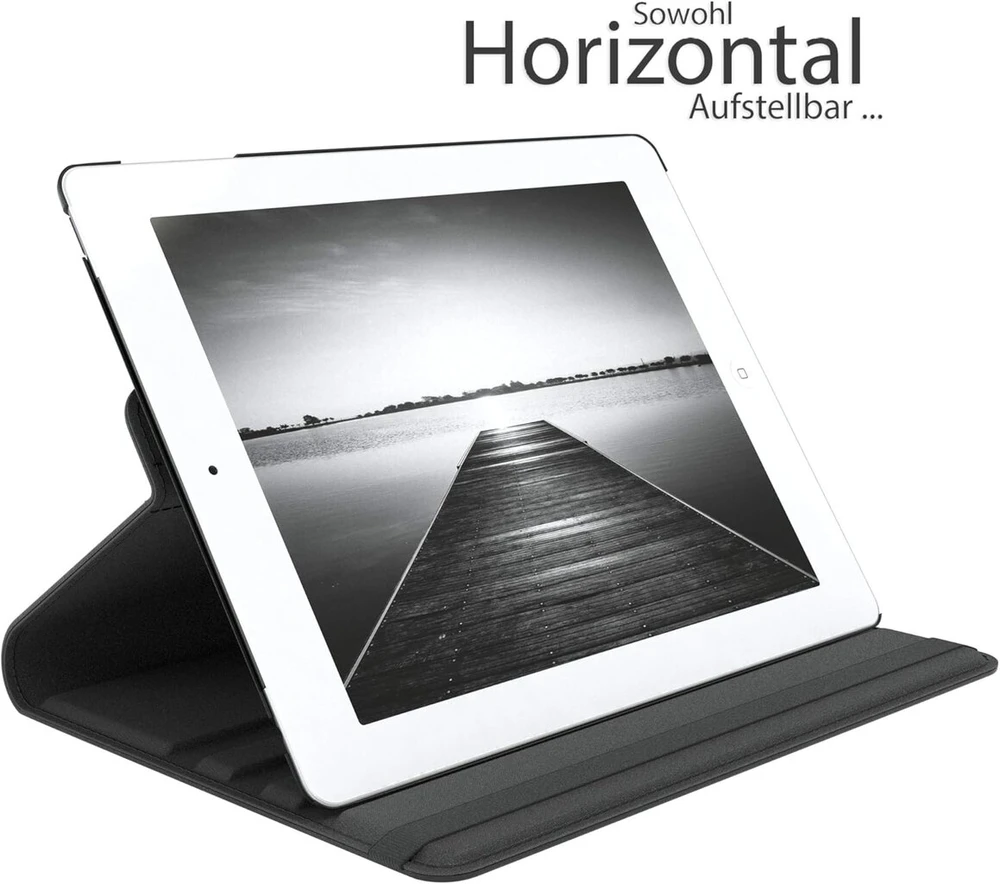 Eazy Case - Tabletės dėklas, skirtas Ipad 2 / Ipad 3 / Ipad 4, apsauginis dėklas 9.7 colių išmanusis viršelis, planšetinio kompiuterio dėklas, besisukantis dėklas 360° pasukamas su stovo funkcija, dirbtinė oda, juodas