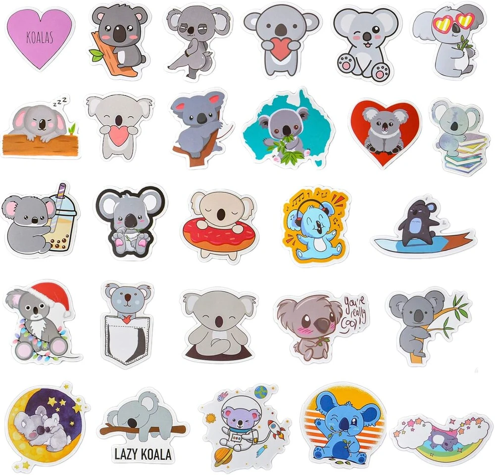 Ebanku 108 koala lipdukų rinkinys, grafiti vinilo nešiojamojo kompiuterio vandens butelių lipdukai skirti riedlentei, bagažui, motociklui, dviračiui, snieglentei, vandeniui atsparūs lipdukai