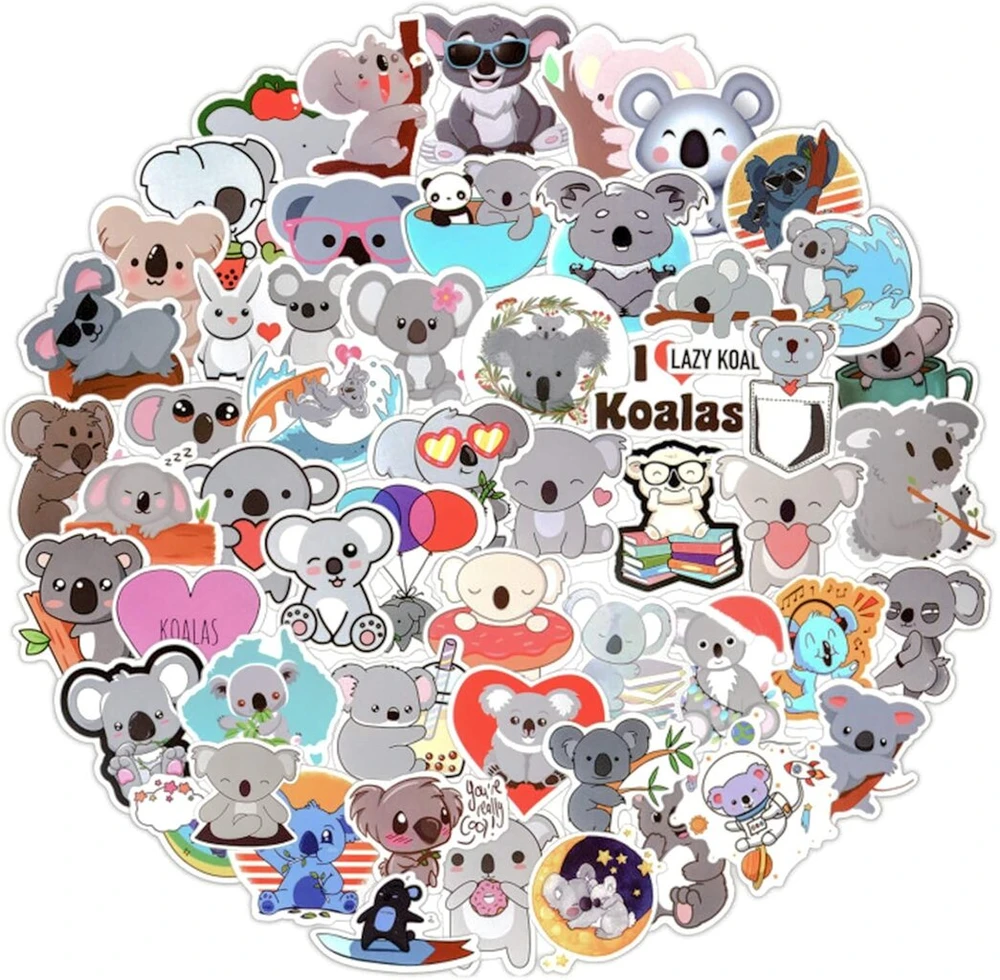 Ebanku 108 koala lipdukų rinkinys, grafiti vinilo nešiojamojo kompiuterio vandens butelių lipdukai skirti riedlentei, bagažui, motociklui, dviračiui, snieglentei, vandeniui atsparūs lipdukai