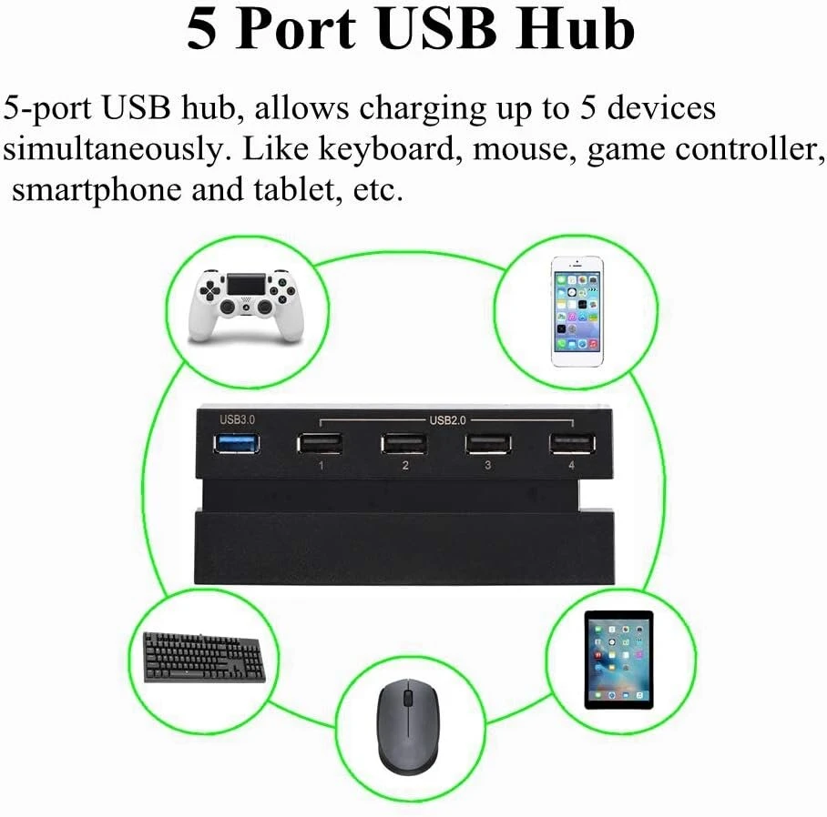 Eboxer 5 prievadų usb 3.0/2.0 didelės spartos plėtimo usb šakotuvas valdiklio adapterio jungtis, skirta sony 4 žaidimų konsolei