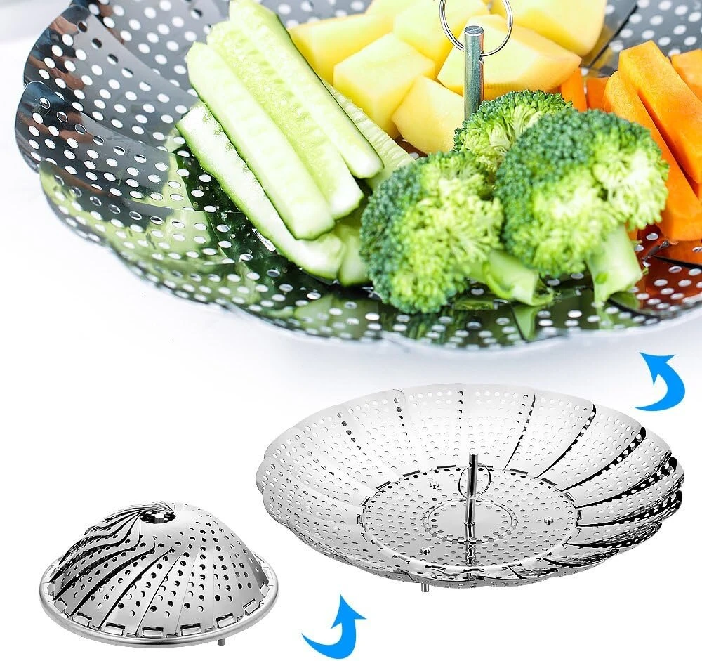 Garų puodas Ecooe nerūdijančio plieno garintuvas, reguliuojamas garintuvo įdėklas (15,5 cm - 27 cm), garintuvo įdėklas puodams