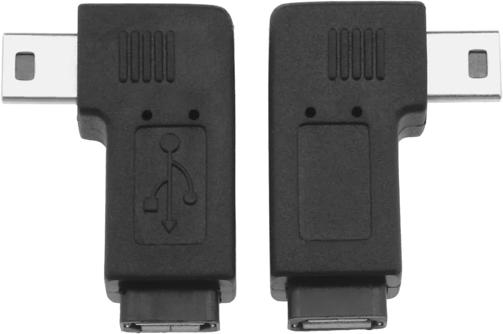 Ecsing 2 mini usb 5 kontaktų kištukų į micro usb lizdą adapterių pakuotė, 90 laipsnių kairės dešinės kampu įkraunamas ir duomenų perdavimo kištuko keitiklio adapteris