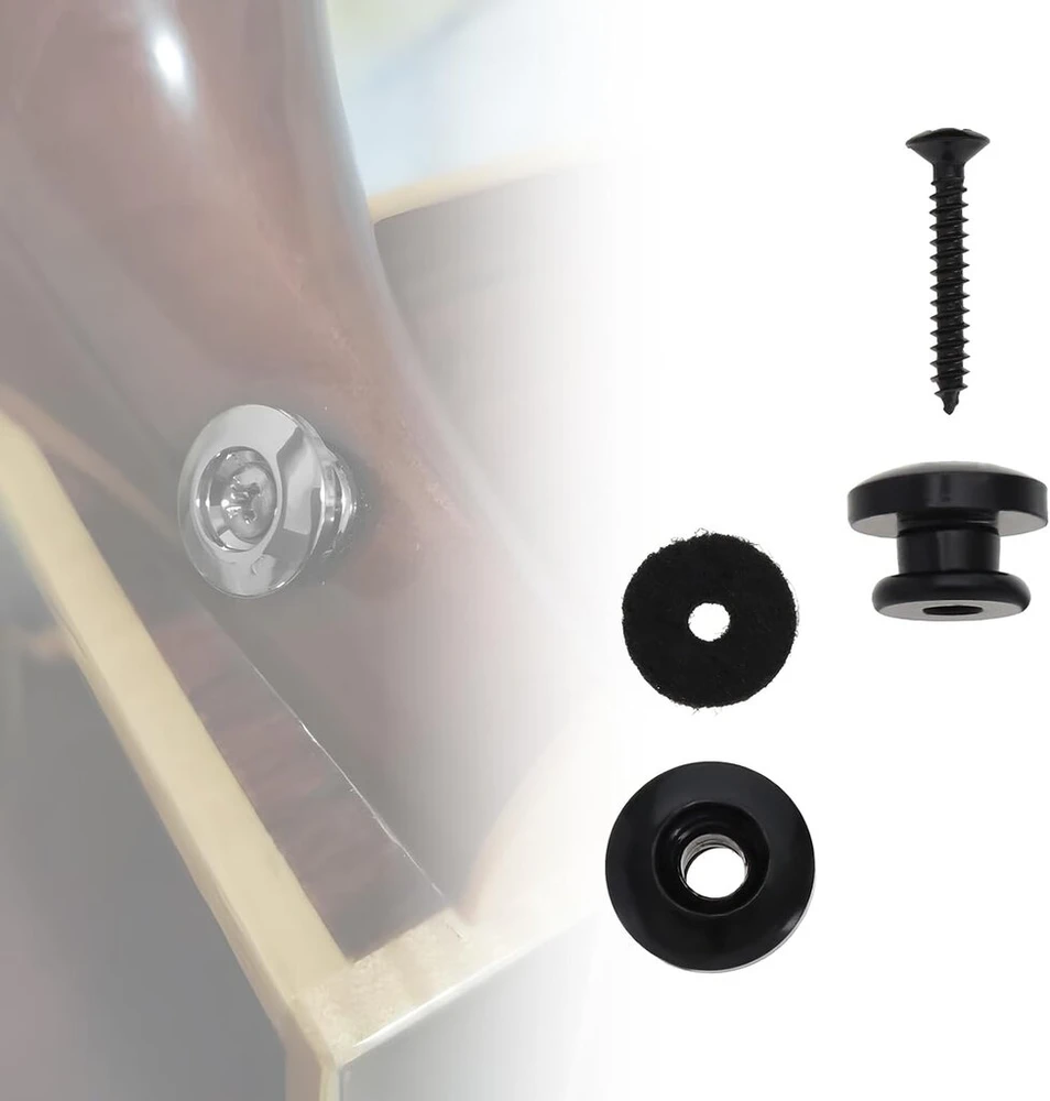 Ecsing gitaros dirželio fiksatorius grybo galvutės elektrinės gitaros dirželio užraktai metalinis dirželio užraktas gitaros sagties segtukas juodas 4 vnt.