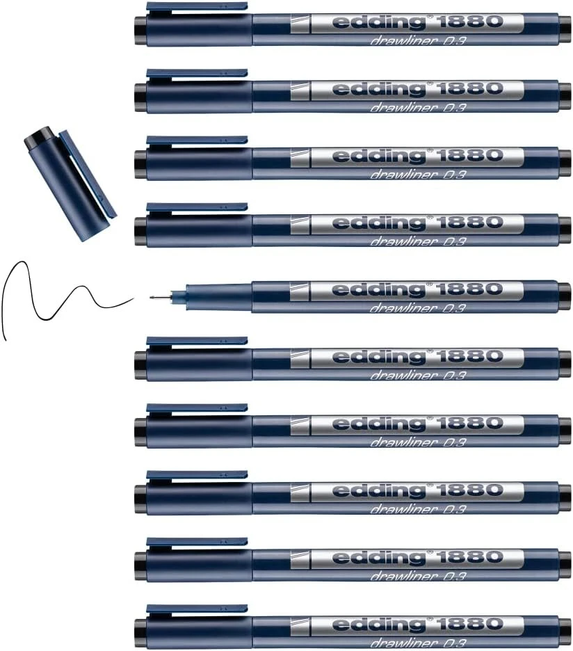 Edding 1880 0.3 Drawliner rašiklis (10 vnt. dėžutė)