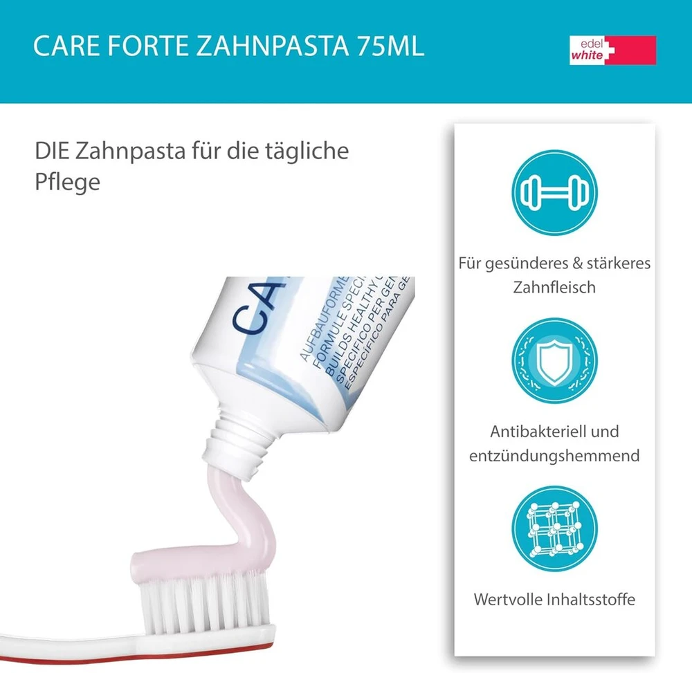 Edel + Baltas Care Forte dantų pasta dantenų priežiūrai su vitaminu E, 75 ml