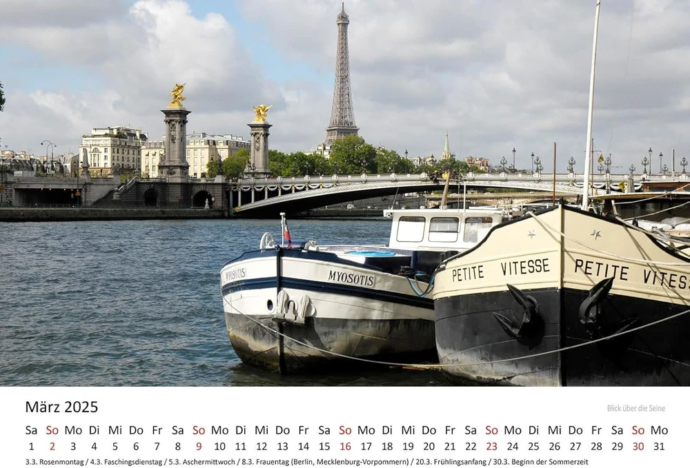 Edition Seidel Premium Paris 2025 kalendorius Din A3 sieninis kalendorius Prancūzija Notre Dame Luvras Eifelio bokštas Metropolio horizontas Peter Schickert