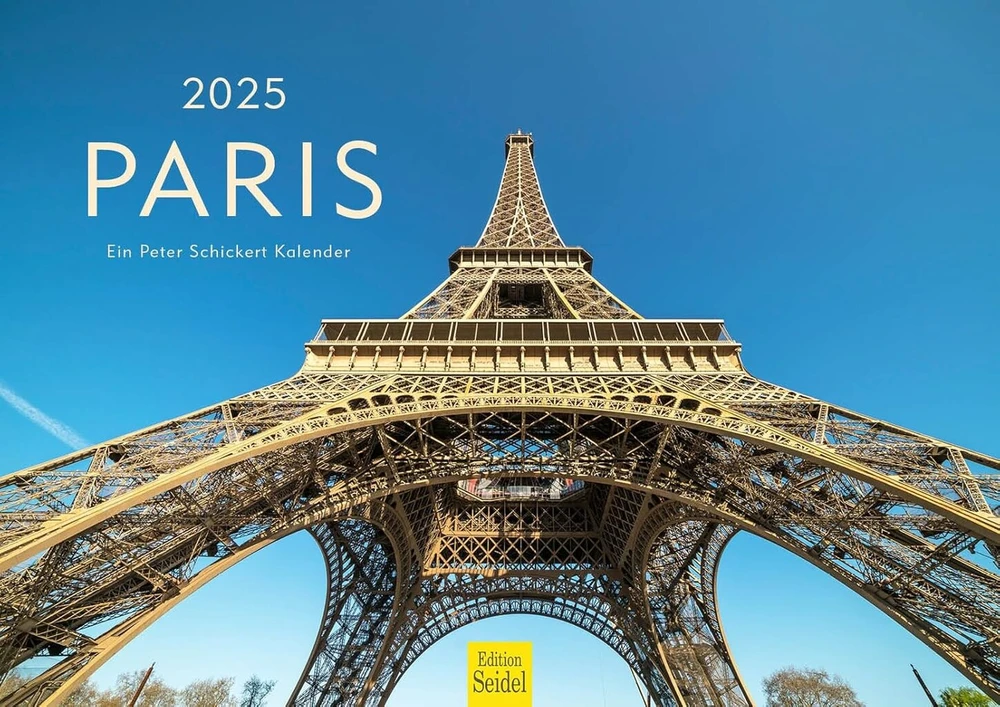 Edition Seidel Premium Paris 2025 kalendorius Din A3 sieninis kalendorius Prancūzija Notre Dame Luvras Eifelio bokštas Metropolio horizontas Peter Schickert