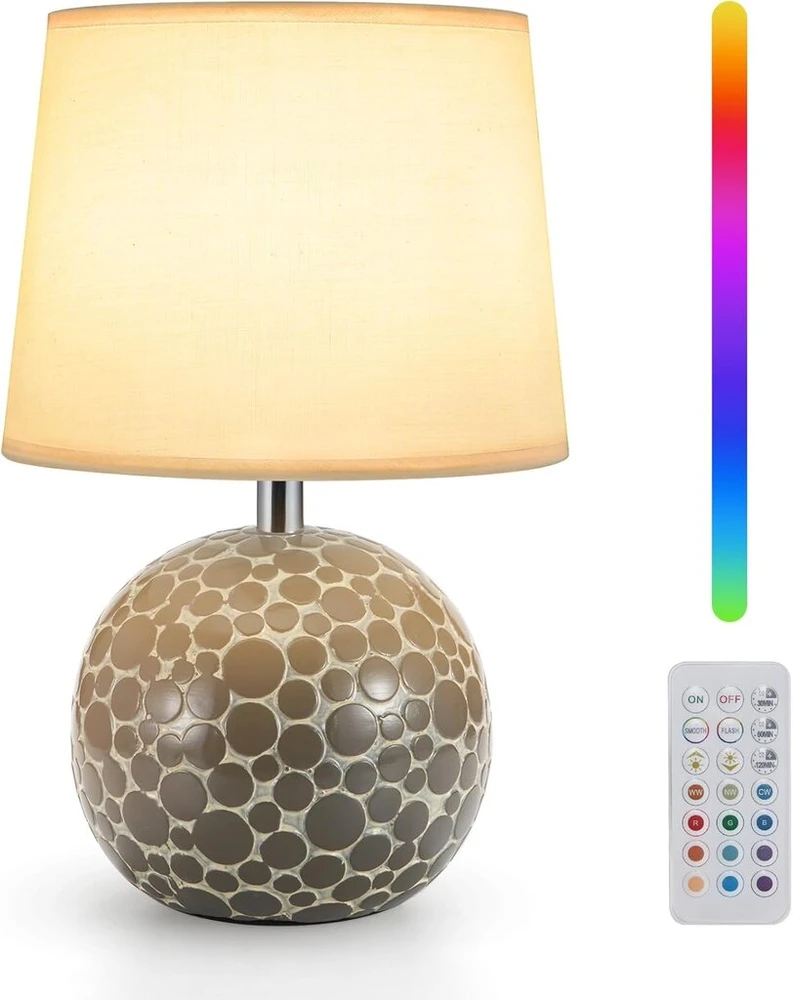 Egobasic Keraminė stalinė lempa, akumuliatorinė stalinė lempa, įkraunama su nuotolinio valdymo pulteliu, maža belaidė stalinė lempa su laikmačiu, pritemdoma, 12 Rgb spalvų, stalinė lempa valgomojo stalui, svetainei, miegamajam