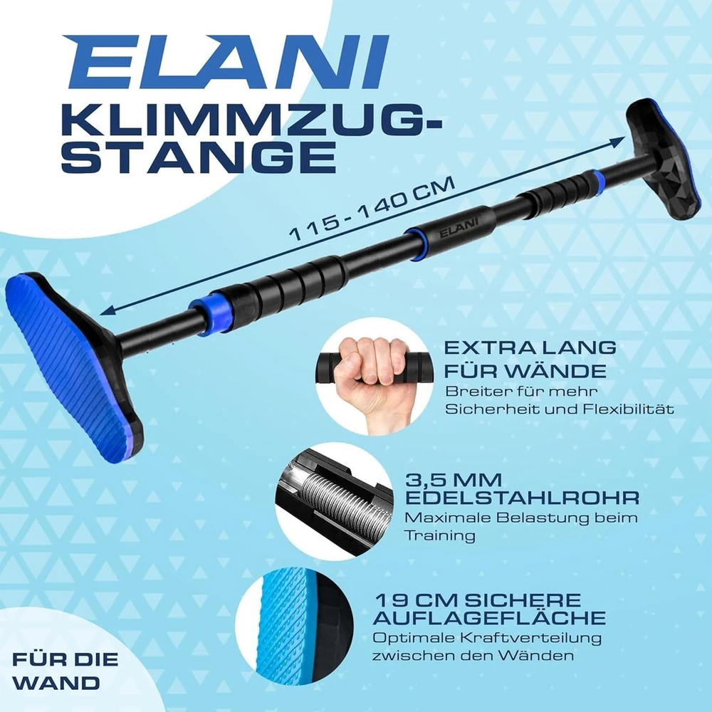 Elani – prisitraukimų štanga, skirta montuoti ant sienos, 115–140 cm – be gręžimo – su saugiu laikikliu ir gulsčiuku – pull up bar koridoriui | prisitraukimų štanga luboms ir gimnastikos skersinis patalpose, pullup bar prisitraukimams