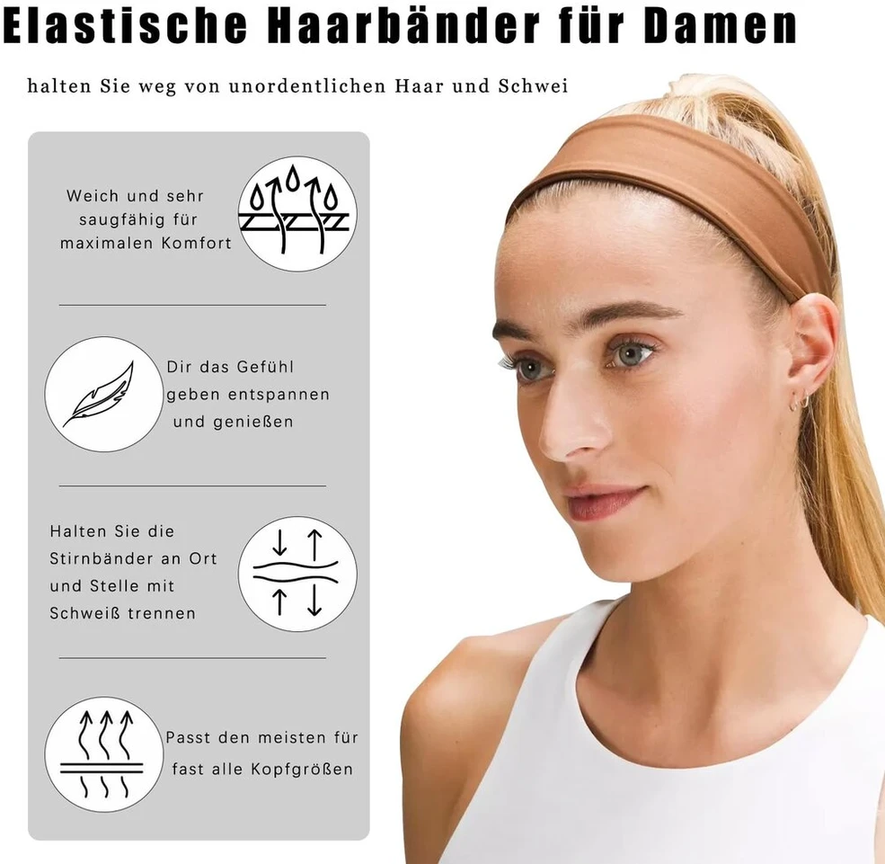 Elastingos sportinės galvos juostos, minkšta elastinė galvos juosta, neslystančios prakaito galvos juostos, įvairiaspalvės, plonos plaukų juostelės, sportui, bėgimui, mankštai, sporto salei, jogai, treniruočių galvos juostos (įvairiaspalvės, 4)